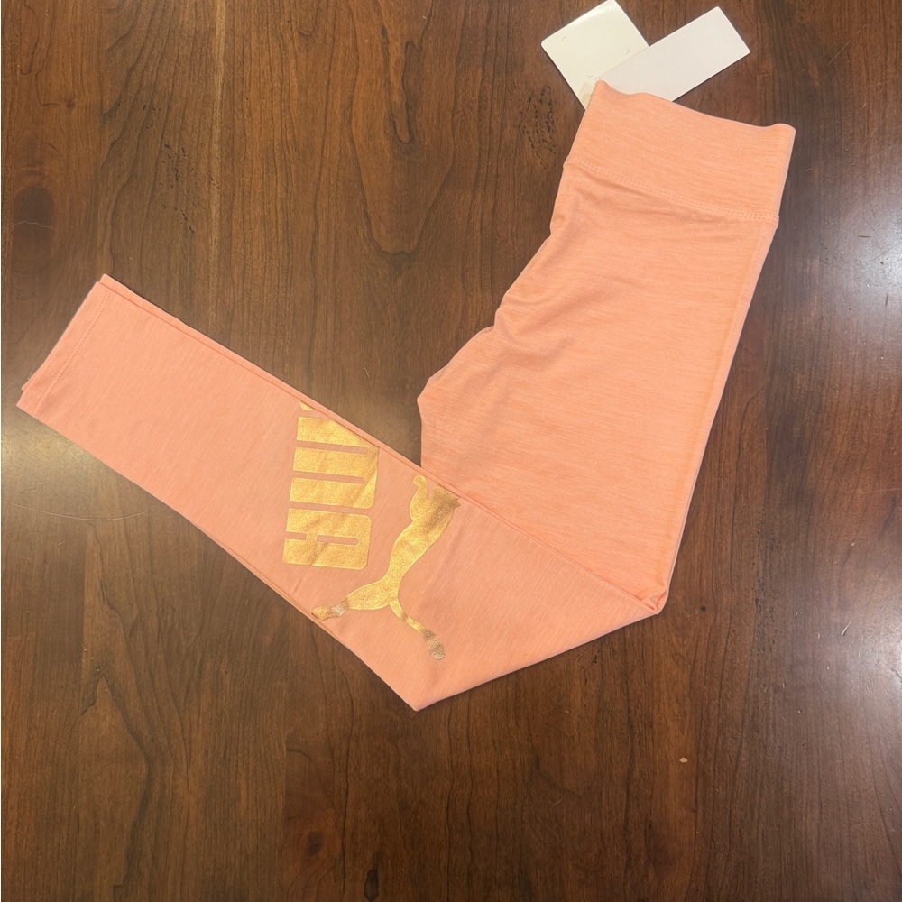 Puma Kids Coral Leggings with Gold Logo